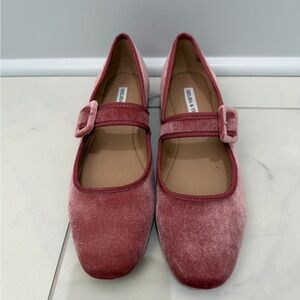 Chelsea & Violet Velvet Mary Jane Flats in Red